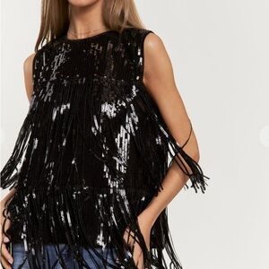 Sequin Fringe Black Top